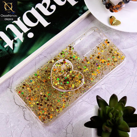 Vivo V20 SE Cover - Yellow - Shiny Fancy Glitter Case with Heart Mobile Holder - Glitter Does Not Move