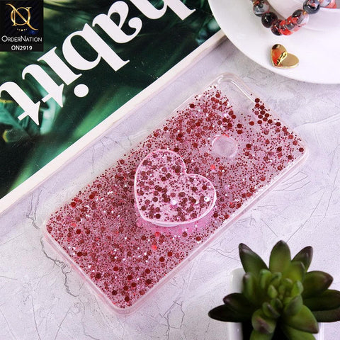 Huawei Y7 Prime 2018 / Y7 2018 Cover - Rose Gold - Shiny Fancy Glitter Case with Heart Mobile Holder - Glitter Does Not Move