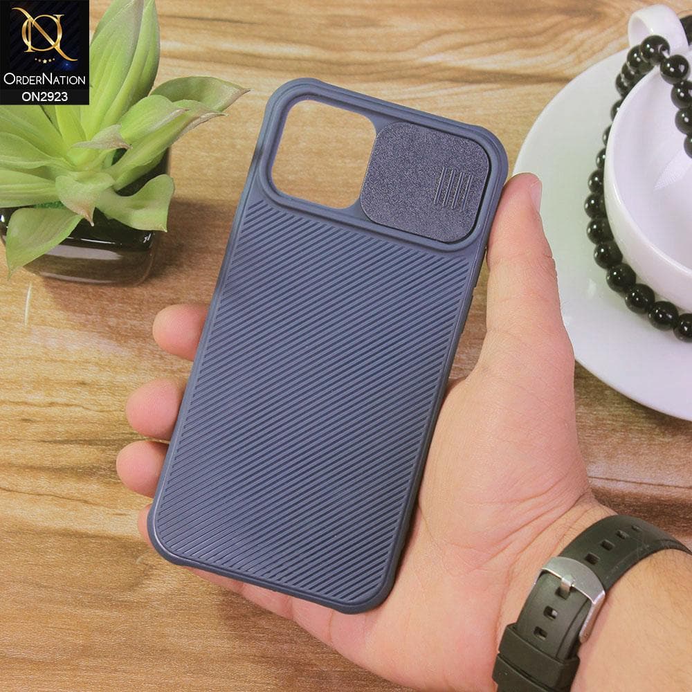 iPhone 12 Cover - Blue - New Soft Silicone Camera Shutter Case