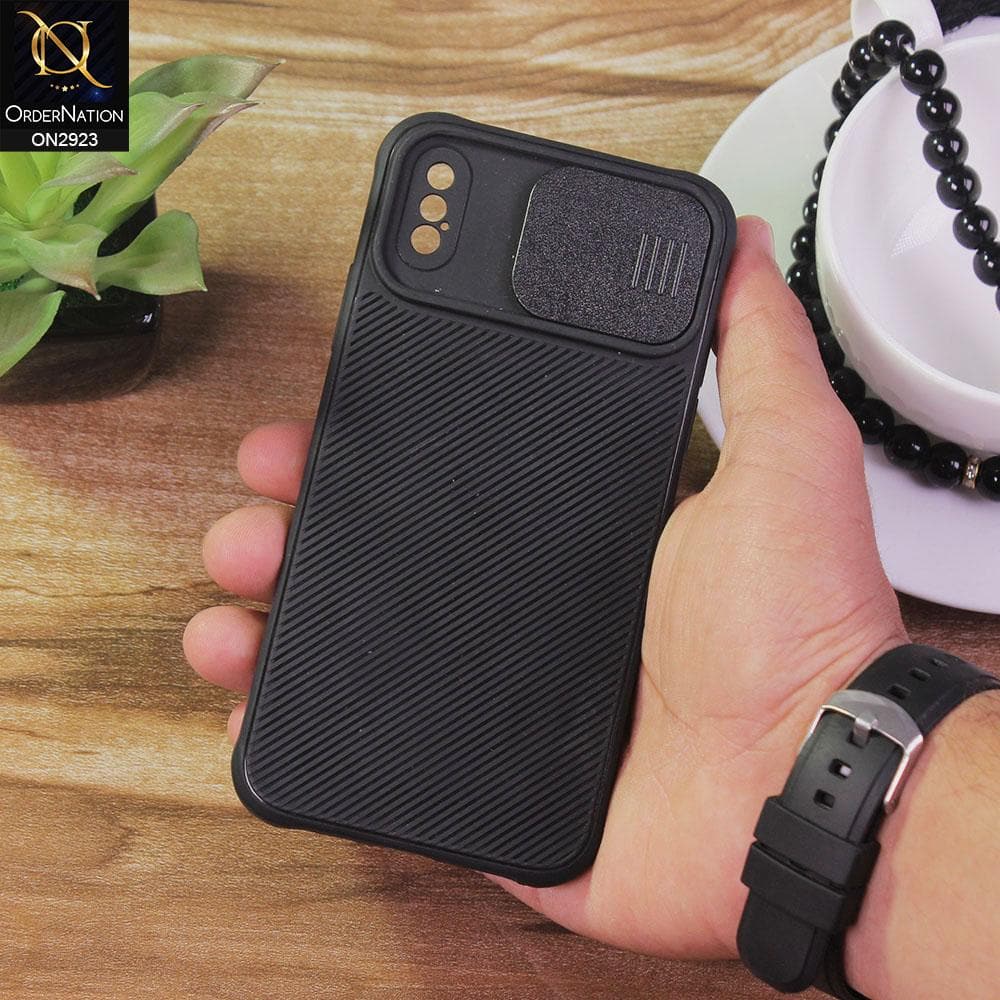 iPhone XS / X Cover - Black - New Soft Silicone Camera Shutter Case