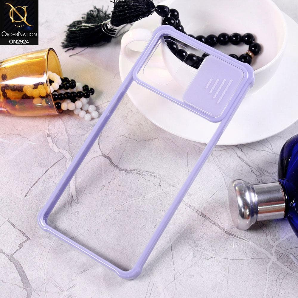 Samsung Galaxy A51 Cover - Purple - New Camera Slide Protection Soft Border Transparent Case