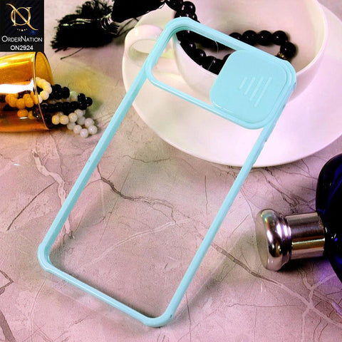iPhone 12 Cover - Aqua - New Camera Slide Protection Soft Border Transparent Case