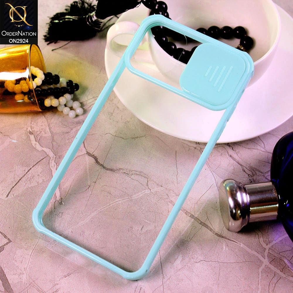 iPhone 12 Pro Cover - Aqua - New Camera Slide Protection Soft Border Transparent Case
