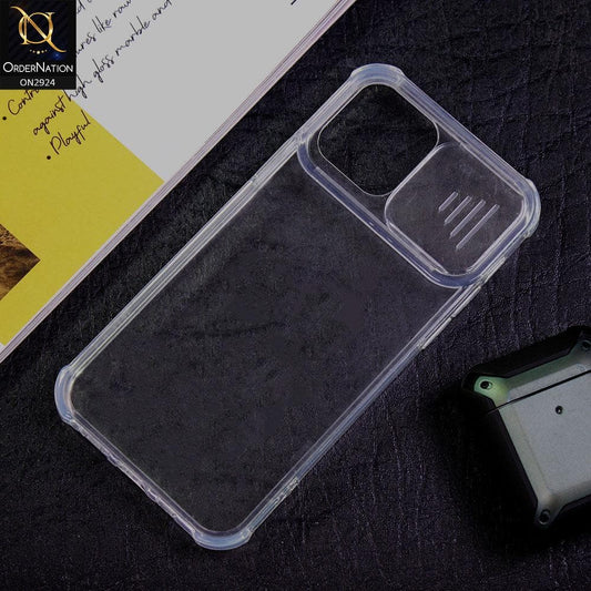 iPhone 12 Pro Max Cover - Transparent - New Camera Slide Protection Soft Border Transparent Case