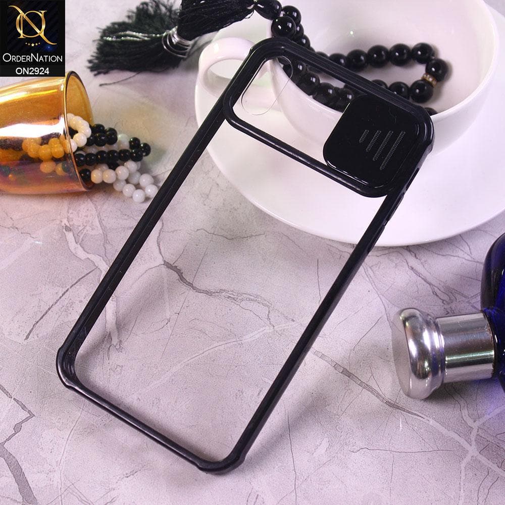 iPhone XR Cover - Black - New Camera Slide Protection Soft Border Transparent Case