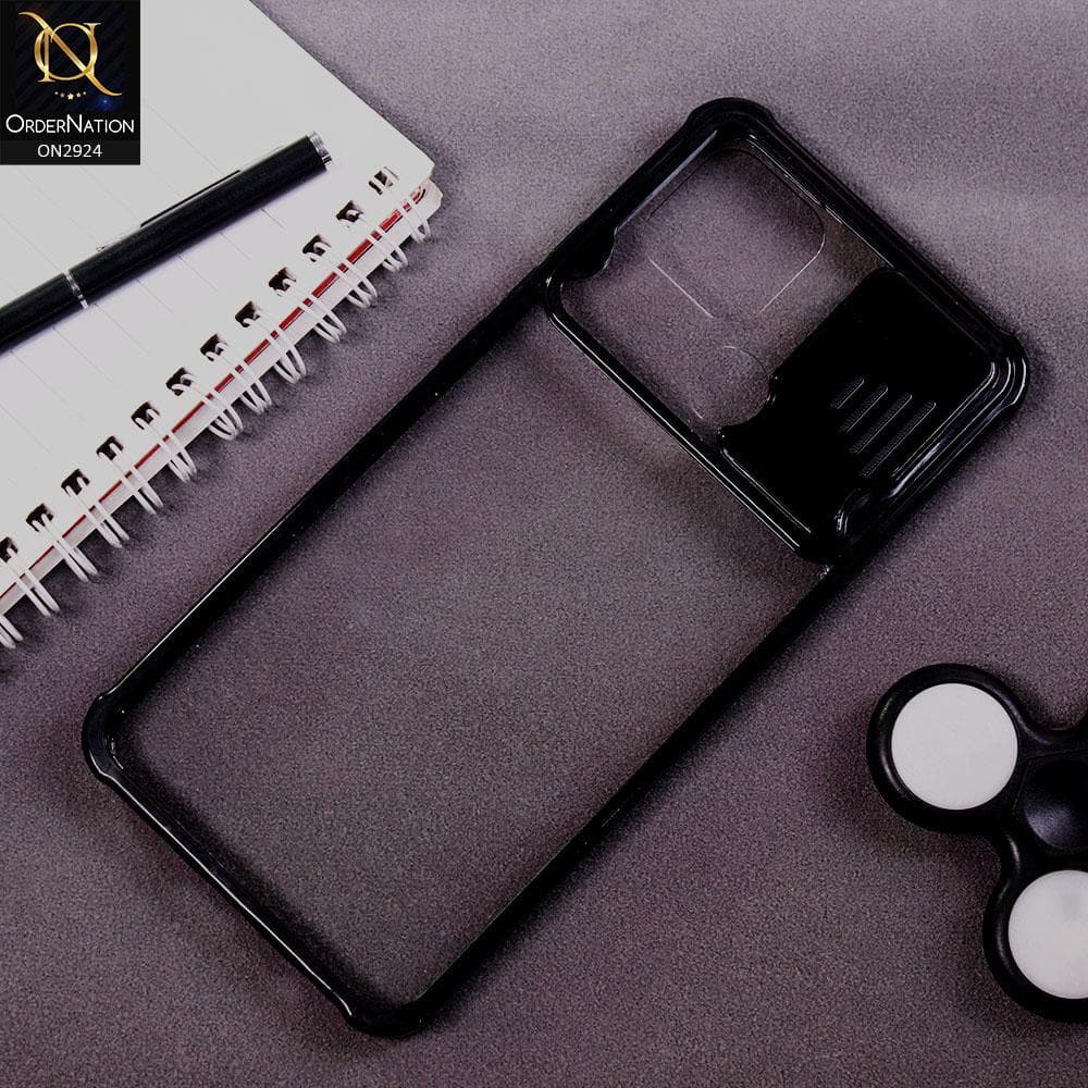 Oppo A15 Cover - Black - New Camera Slide Protection Soft Border Transparent Case