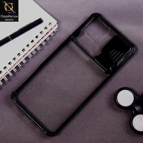 Oppo A15s Cover - Black - New Camera Slide Protection Soft Border Transparent Case
