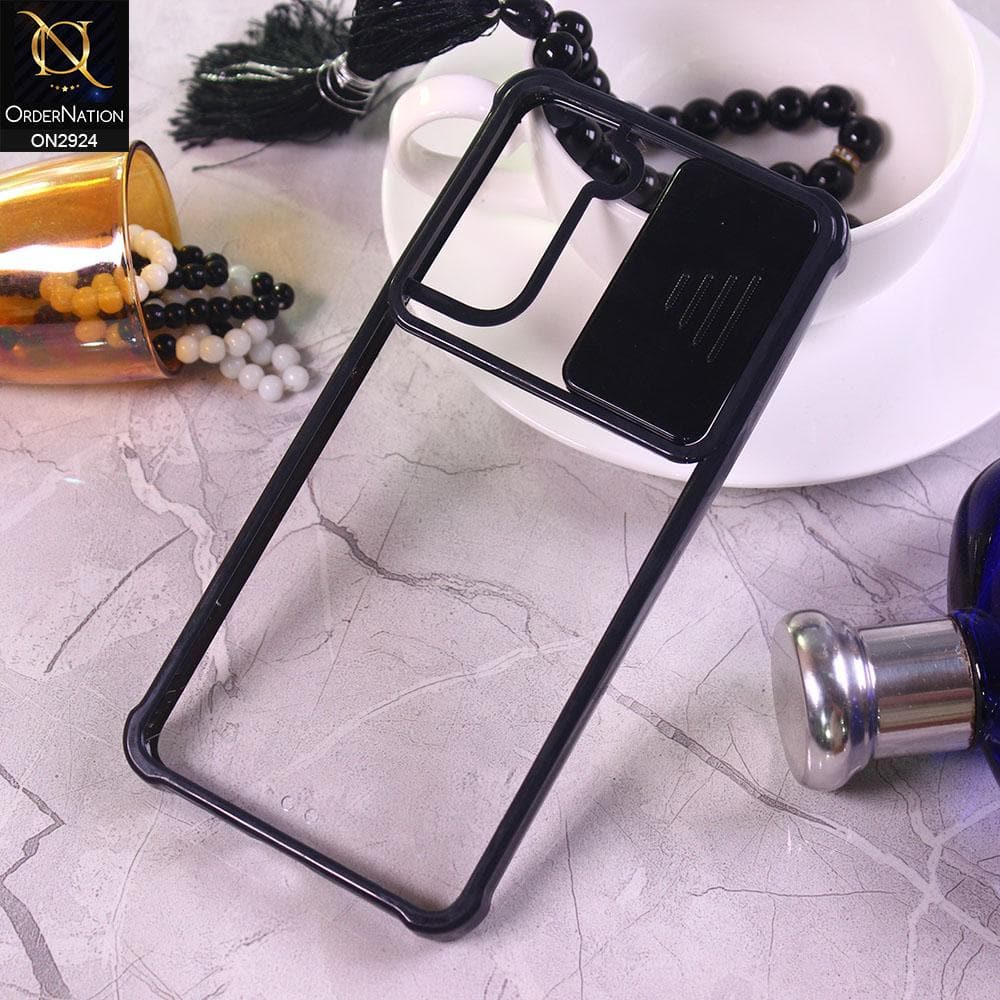 Samsung Galaxy S21 5G Cover - Black - New Camera Slide Protection Soft Border Transparent Case