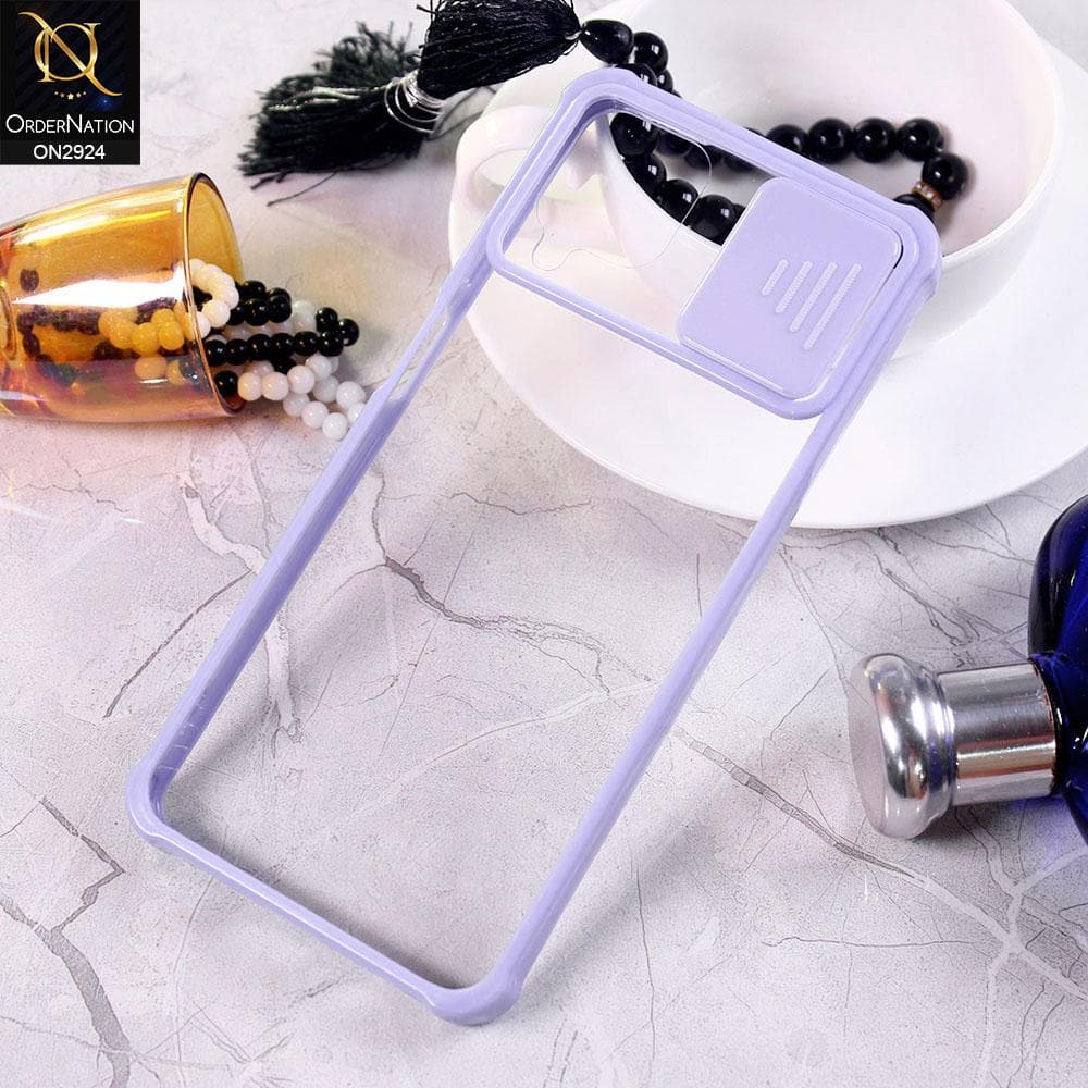 Samsung Galaxy A12 Cover - Purple - New Camera Slide Protection Soft Border Transparent Case
