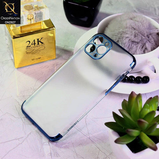iPhone 11 Pro Max Cover - Blue - Classic Electroplating Borders Soft Matte Semi Transparent Case