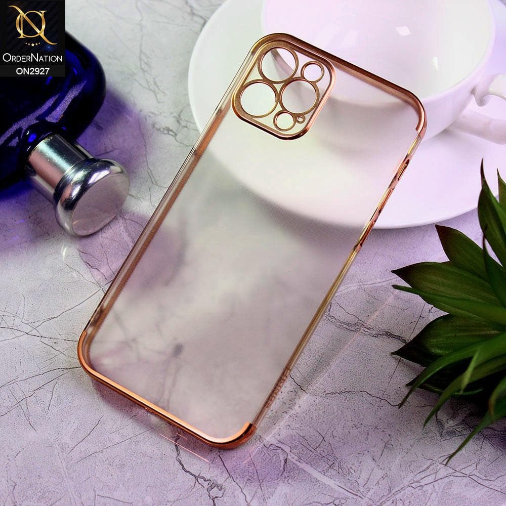 iPhone 12 Pro Max Cover - Rose Gold - Classic Electroplating Borders Soft Matte Semi Transparent Case