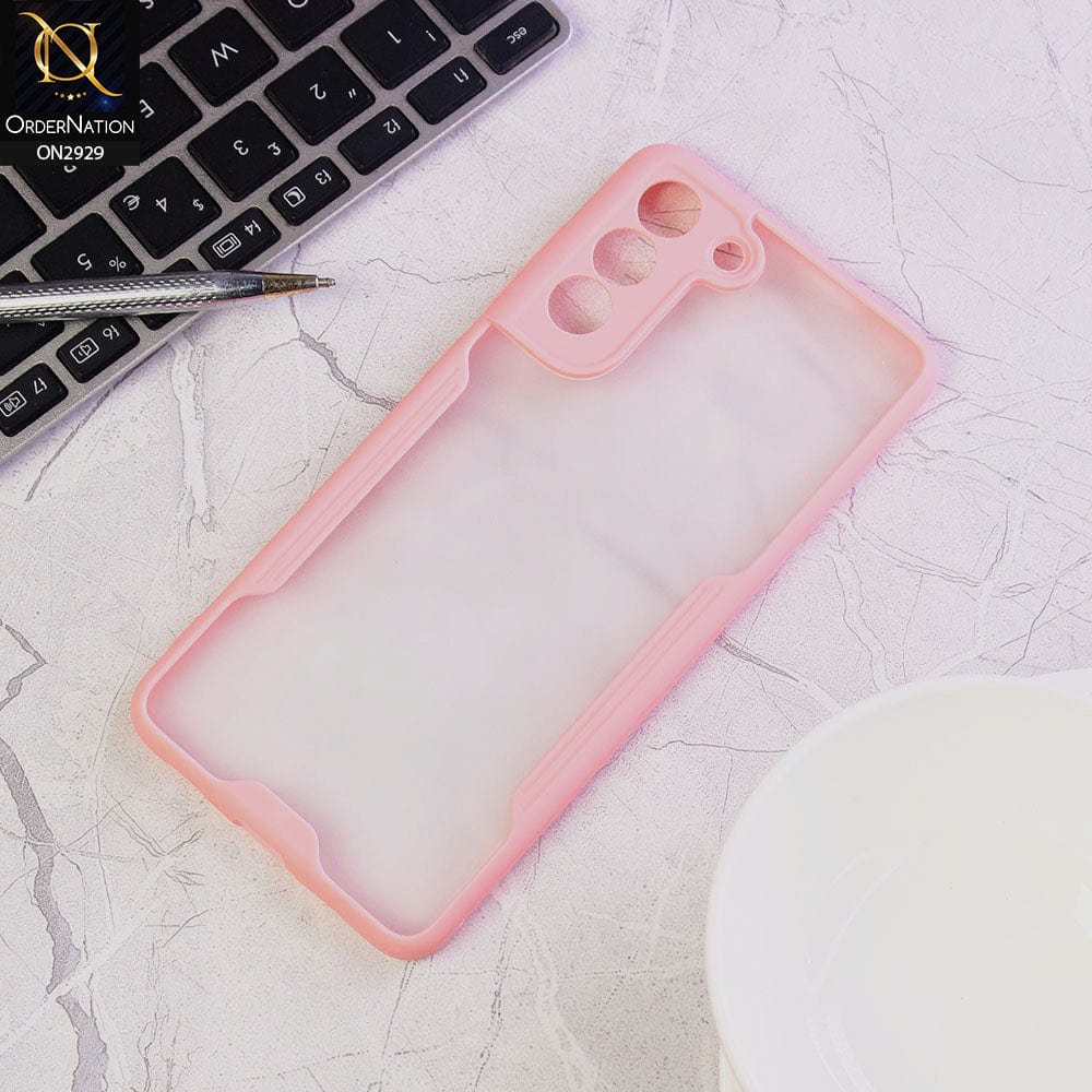 Samsung Galaxy S21 FE 5G Cover - Pink - Semi Transparent Ultra Thin Paper Shell Soft Borders Case
