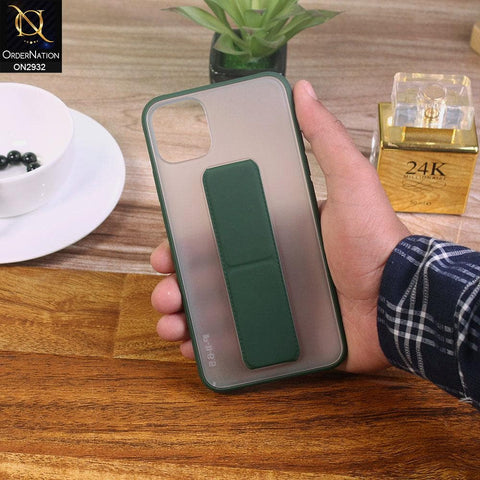 iPhone 12 Pro Cover - Green - Elegant Matte Semi Transparent Case With Luxurious Leather Kickstand