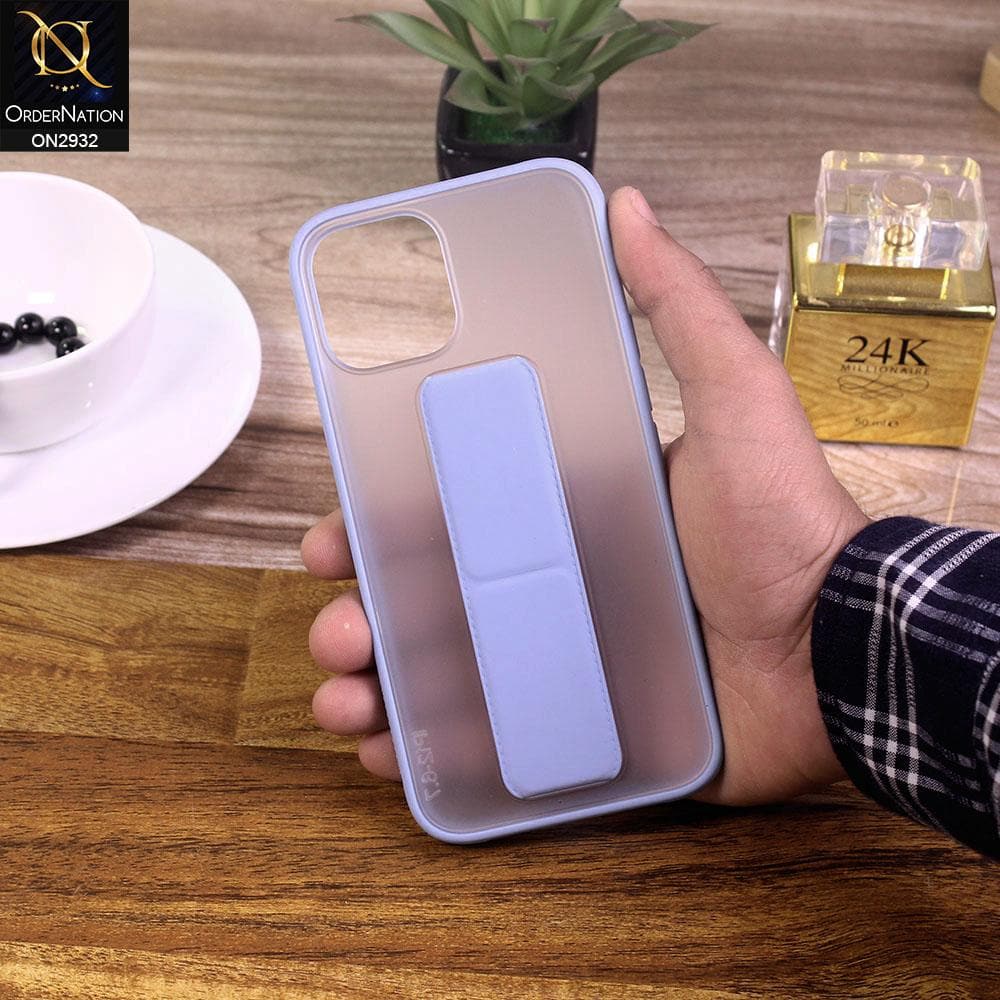 iPhone 12 Pro Max Cover - Sky Blue - Elegant Matte Semi Transparent Case With Luxurious Leather Kickstand