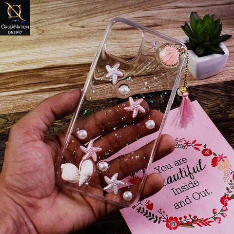 iPhone 11 Pro Max Cover - Pink - 3D Pearls Shell Tassels Soft Transparent Case