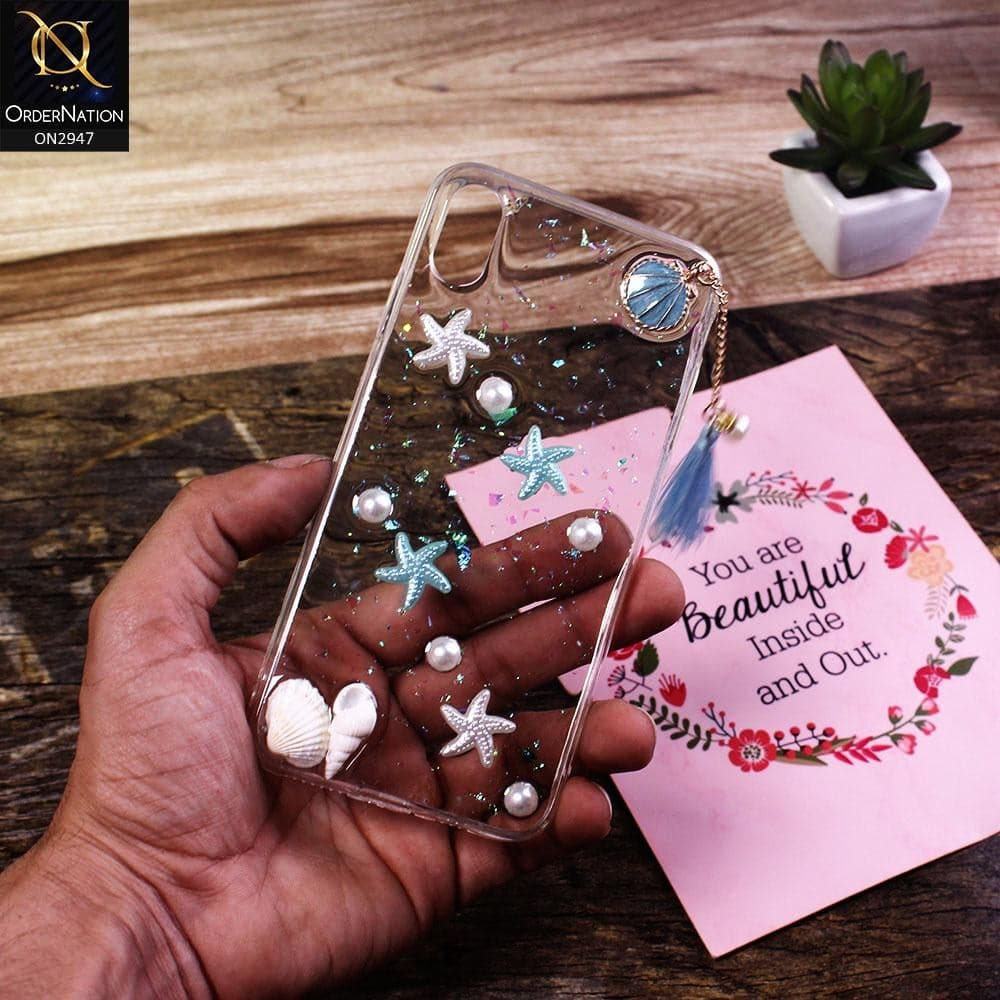 iPhone XS / X Cover - Blue - 3D Pearls Shell Tassels Soft Transparent Case