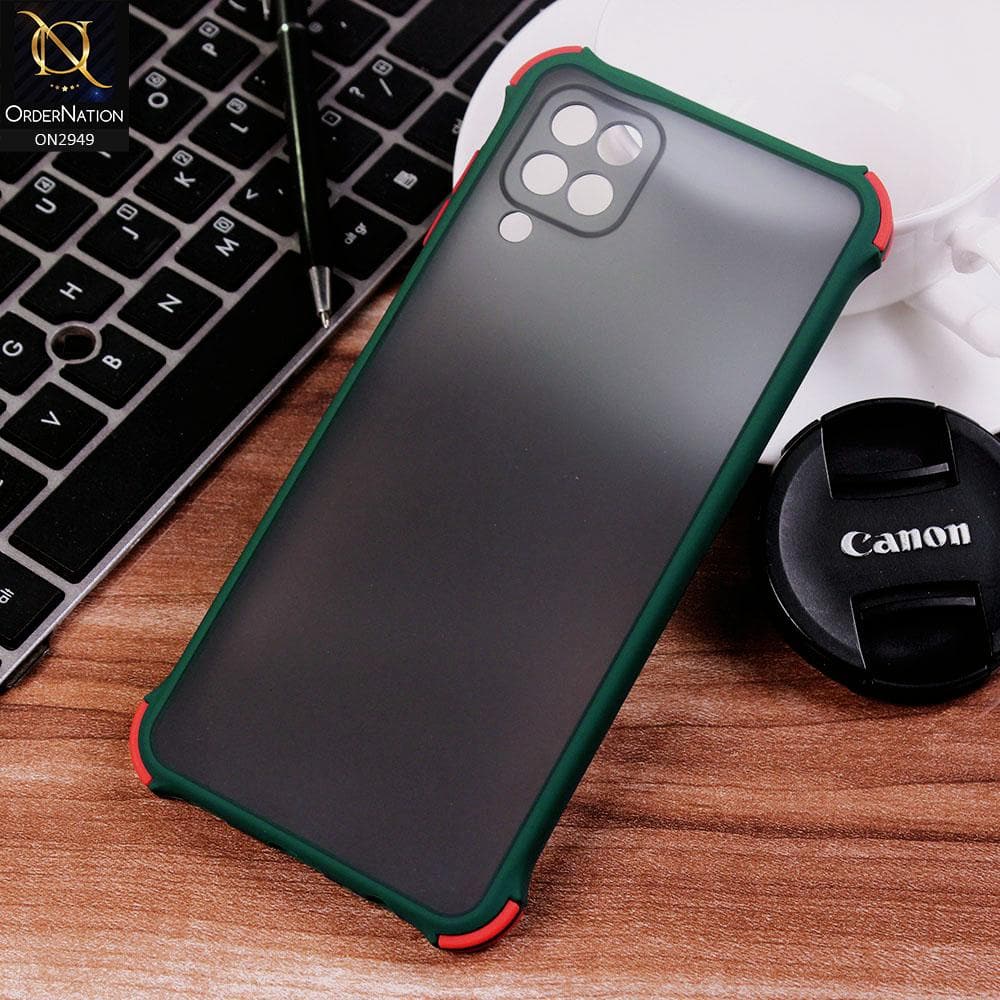 Samsung Galaxy A12 Cover - Green - Translucent Matte Shockproof Camera Ring Protection Case