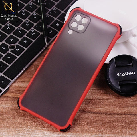 Samsung Galaxy A12 Cover - Red - Translucent Matte Shockproof Camera Ring Protection Case