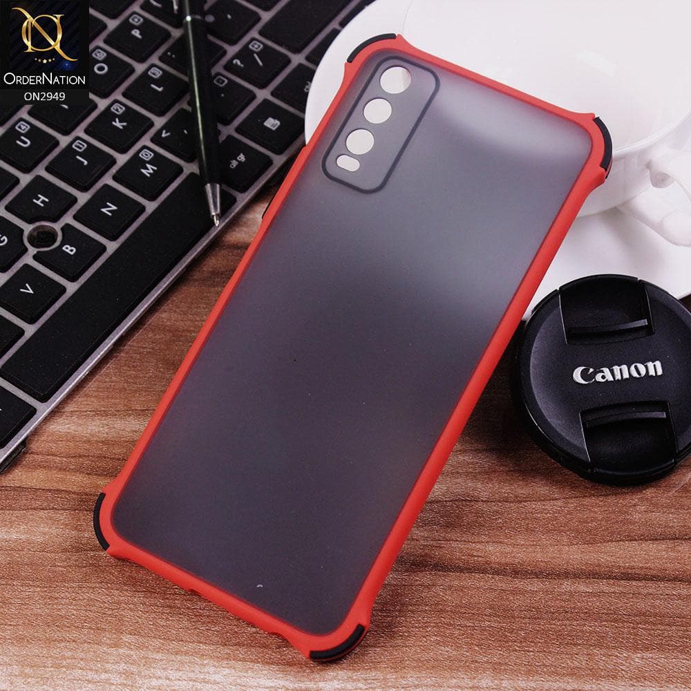 Vivo Y20s Cover - Red - Translucent Matte Shockproof Camera Ring Protection Case