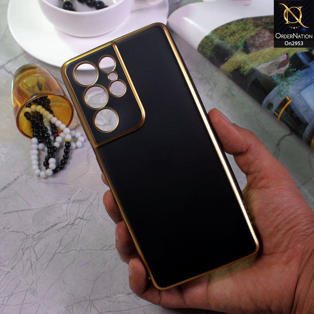 Samsung Galaxy S21 Ultra Cover - Black - Soft Gold Plated Color Borders Camera Protection Back Case