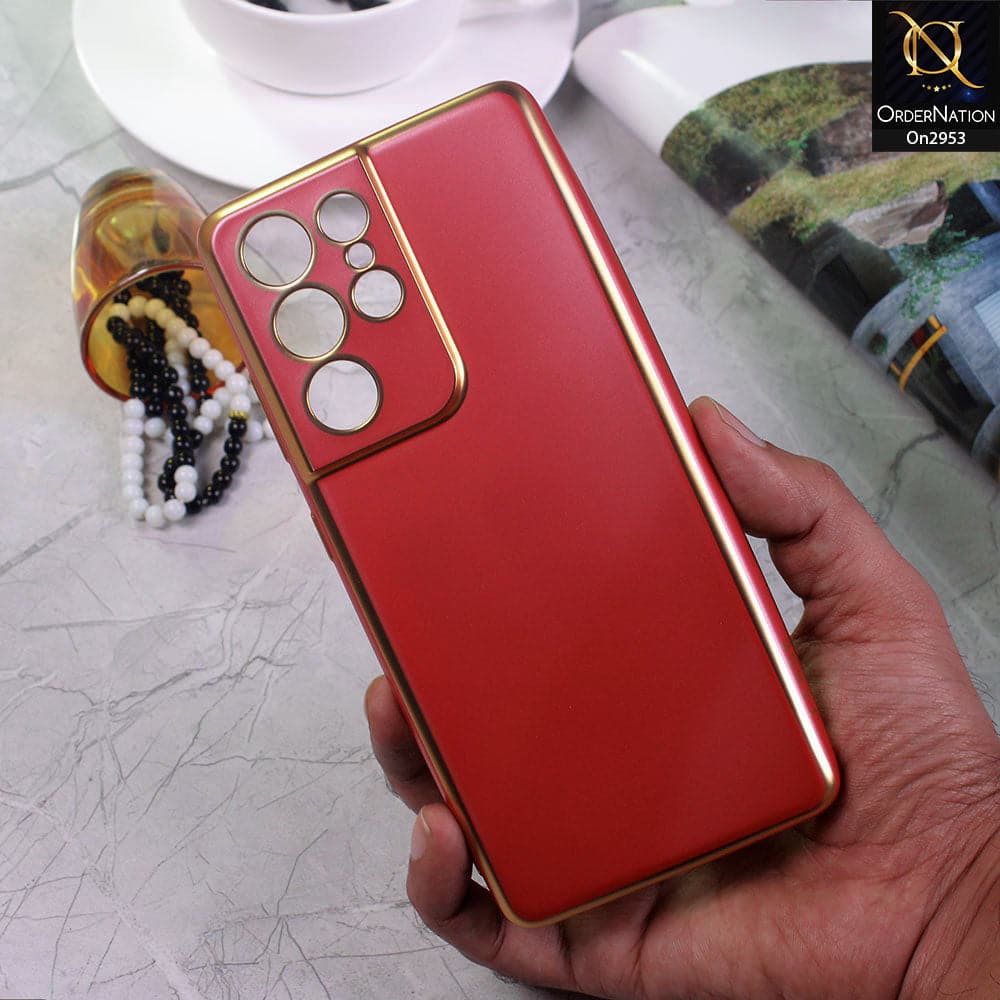 Samsung Galaxy S21 Ultra Cover - Red - Soft Gold Plated Color Borders Camera Protection Back Case