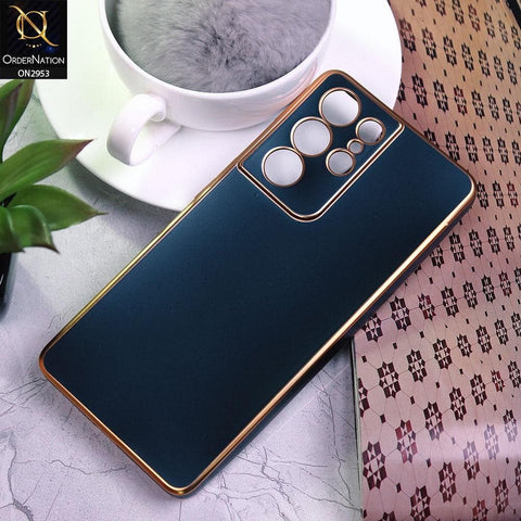 Samsung Galaxy S21 Ultra 5G Cover - Blue - Soft Gold Plated Color Borders Camera Protection Back Case
