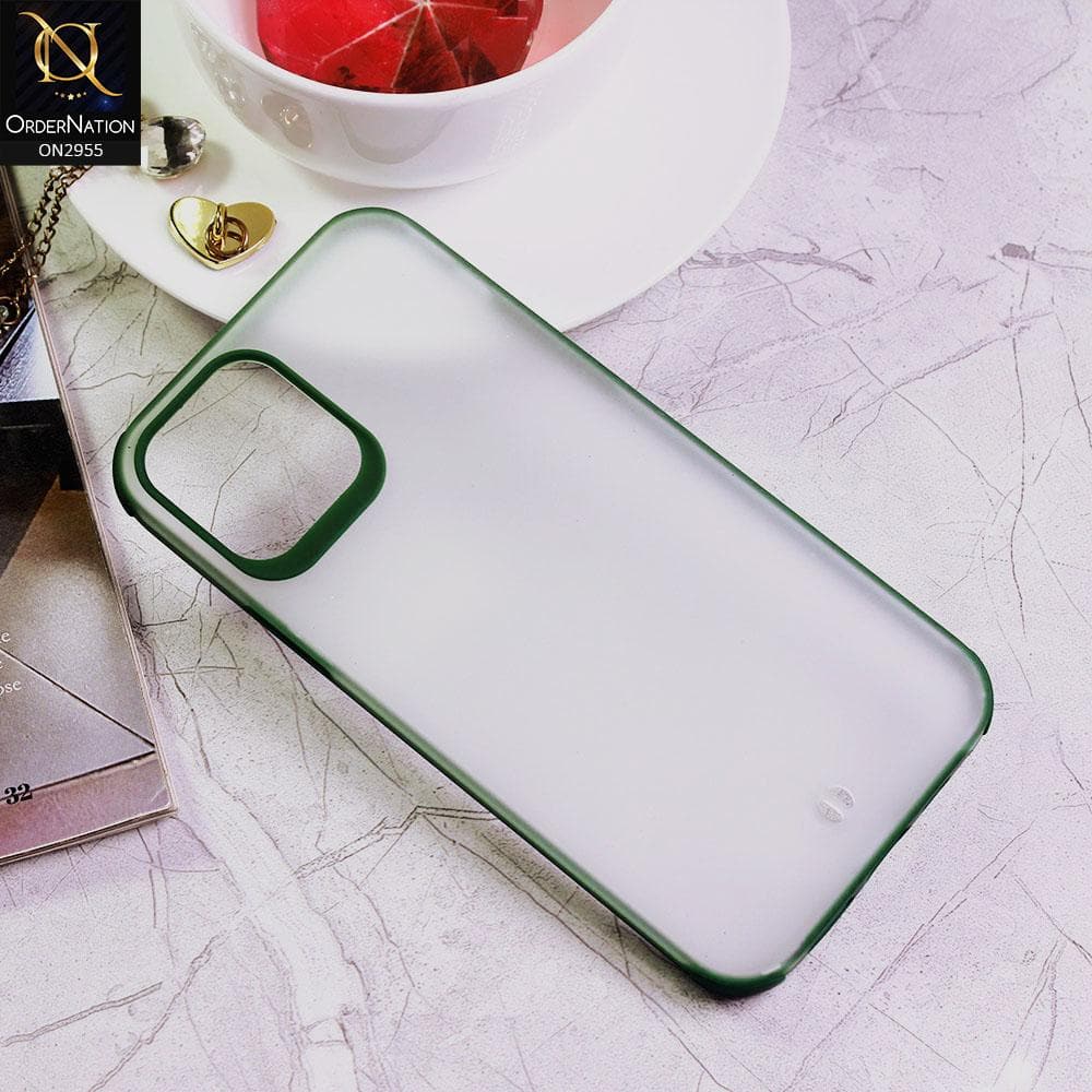 iPhone 12 Cover - Dark Green - Classic Soft Color Border Semi-Transparent Matte Camera Protection Case