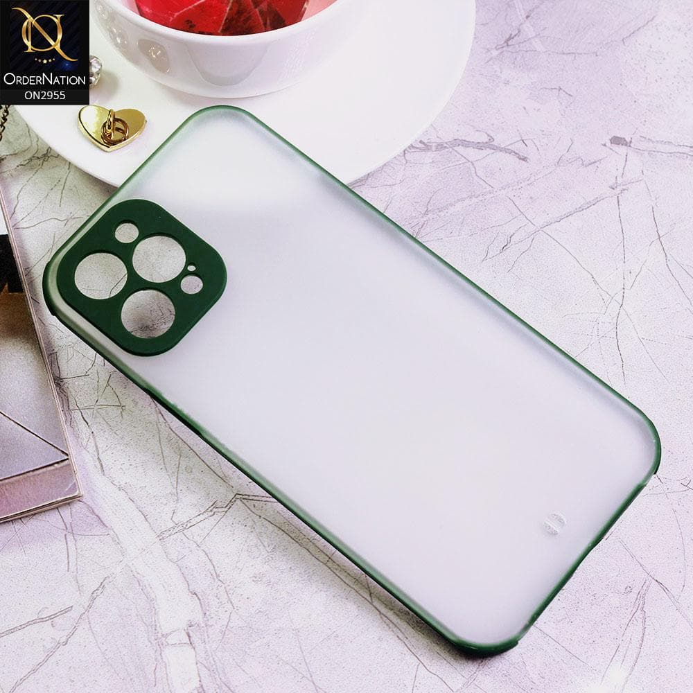 iPhone 12 Pro Max Cover - Dark Green - Classic Soft Color Border Semi-Transparent Matte Camera Protection Case