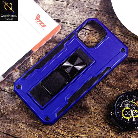 iPhone 12 Cover - Blue - Heavy Duty Hybrid 2 in 1 Kick Stand Soft Protective Case