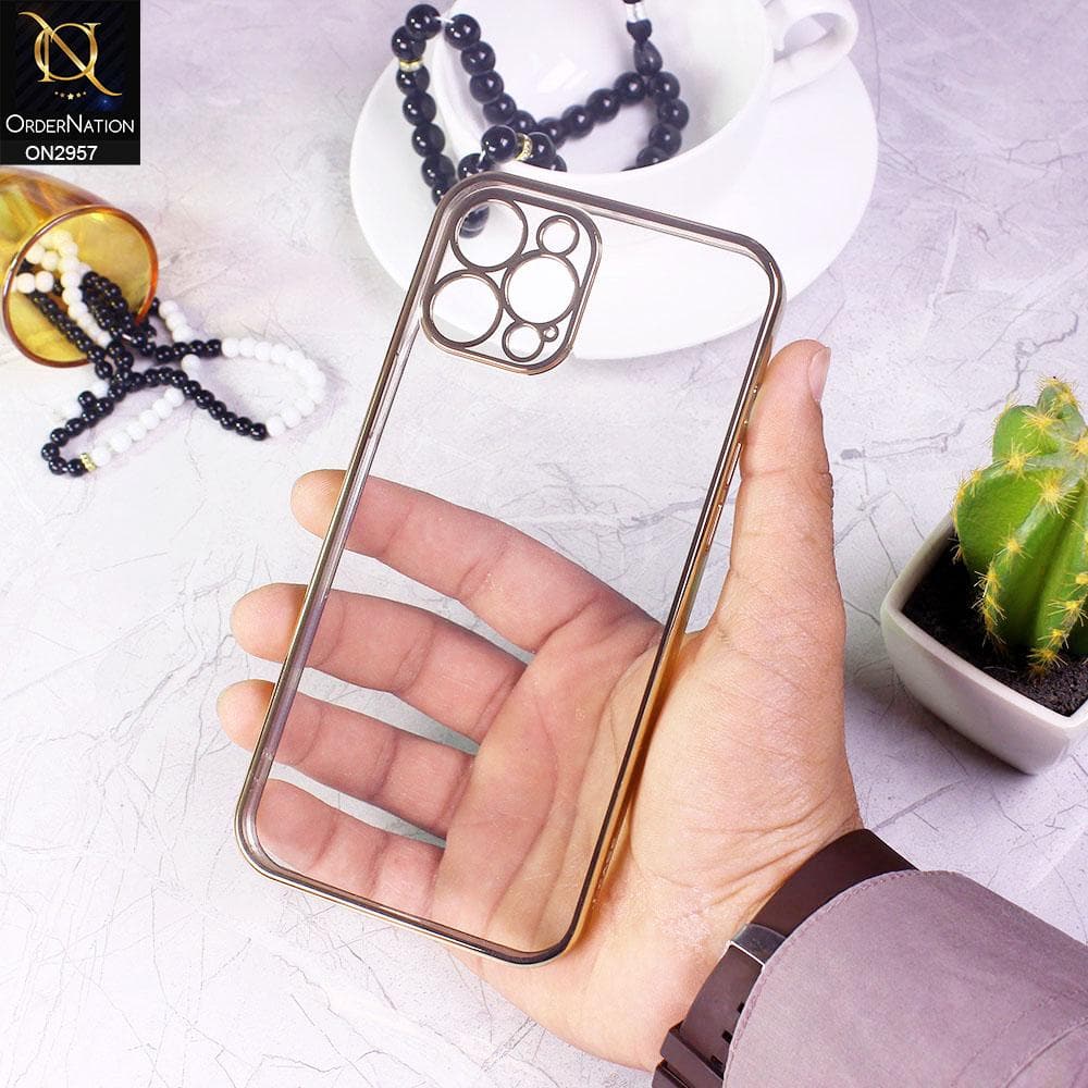 iPhone 12 Pro Cover - Golden - J-Case Soft Color Borders Camera Protection Clear Back Case