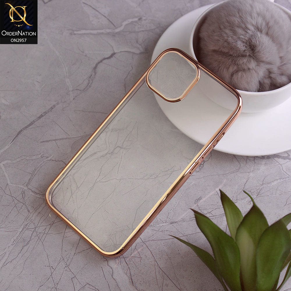 iPhone 13 Cover - Golden - V2 - J-Case Soft Color Borders Camera Protection Clear Back Case