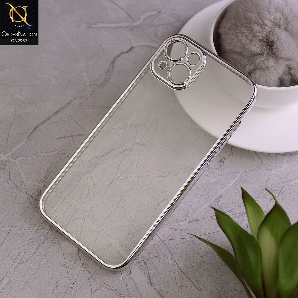 iPhone 14 Plus Cover - Silver -J-Case Soft Color Borders Camera Protection Clear Back Case