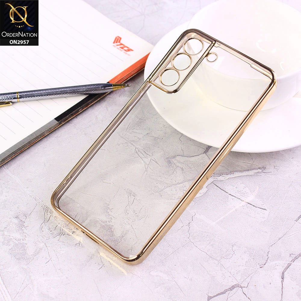 Samsung Galaxy S21 Cover - Golden - J-Case Soft Color Borders Camera Protection Clear Back Case