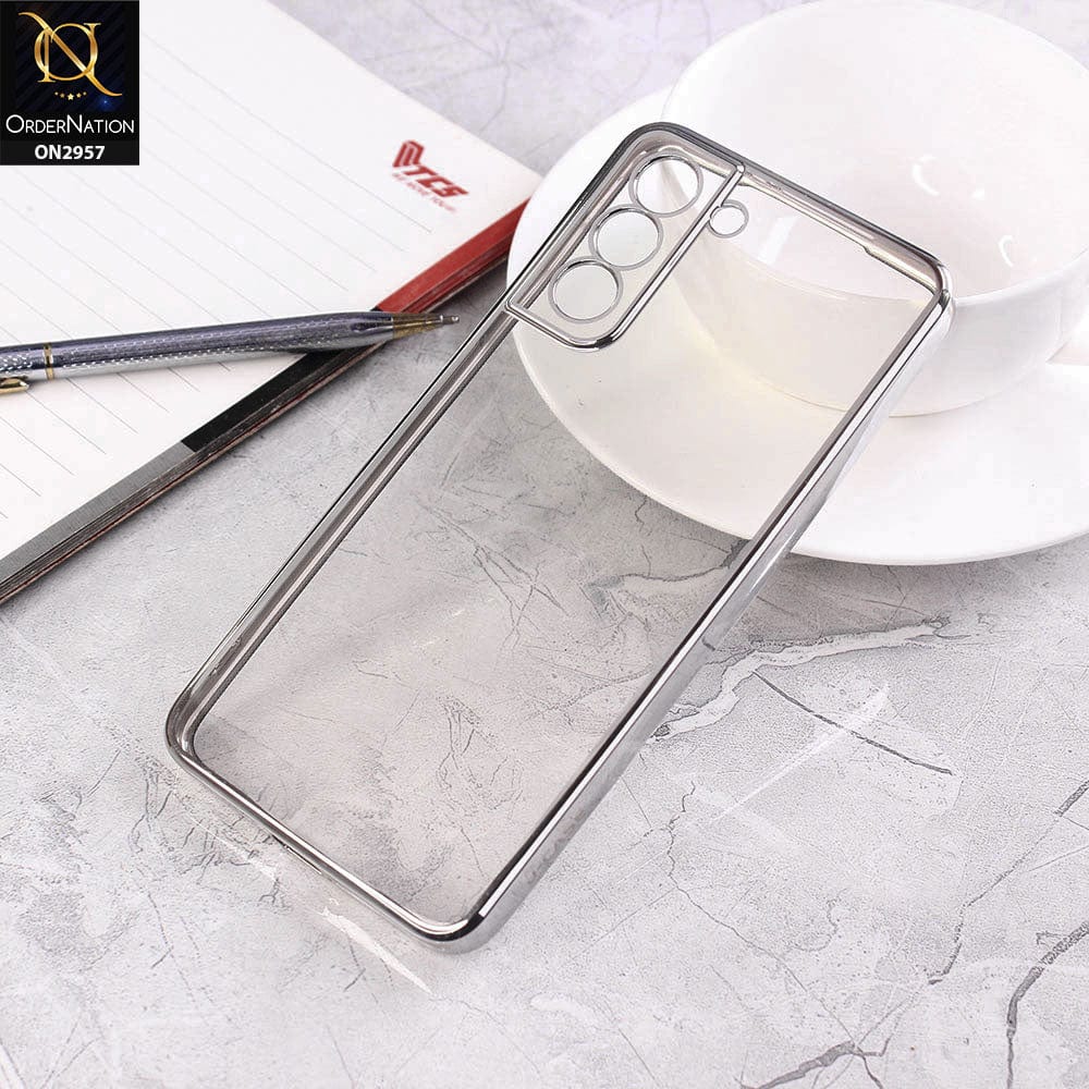 Samsung Galaxy S21 Cover - Silver - J-Case Soft Color Borders Camera Protection Clear Back Case