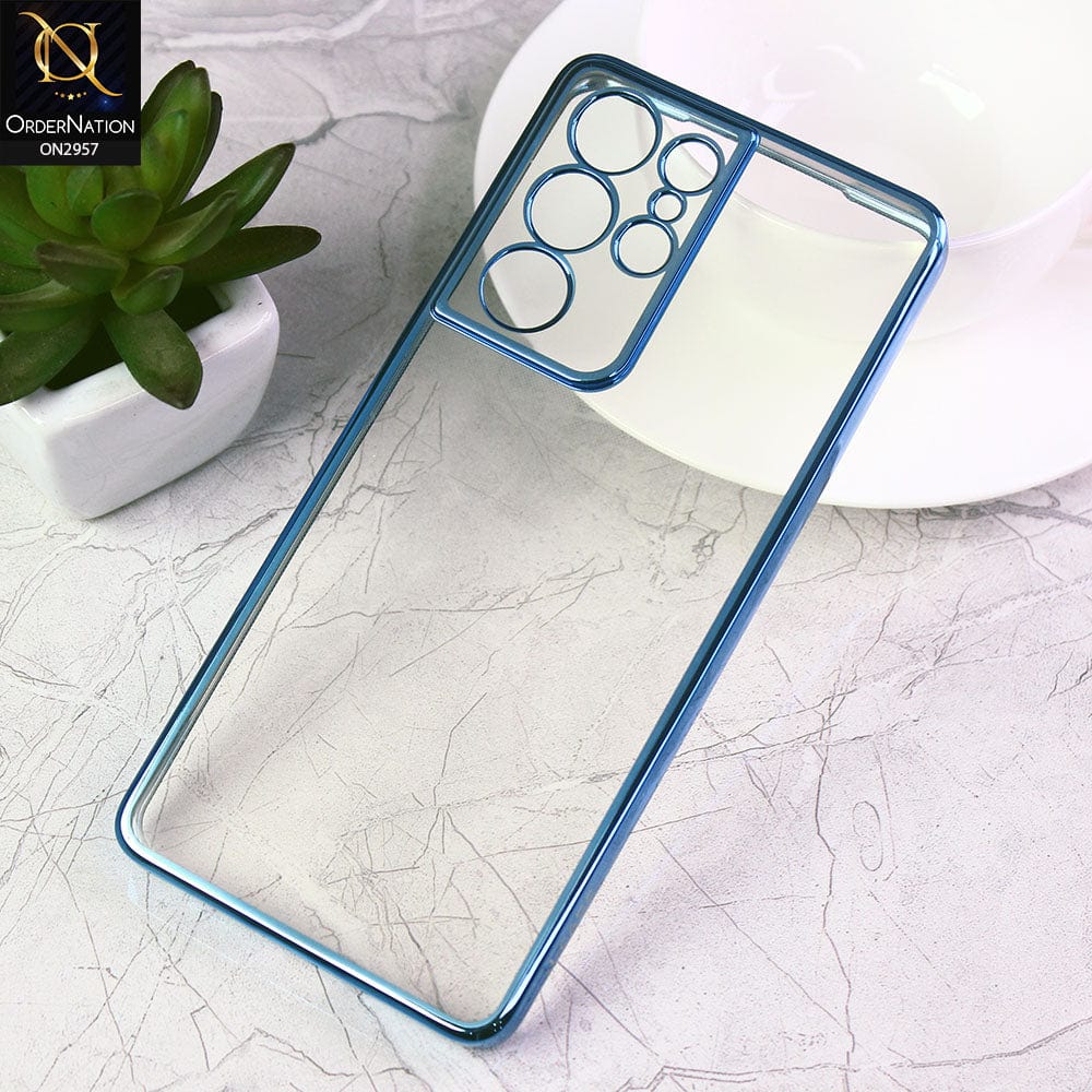 Samsung Galaxy S21 Ultra 5G Cover - Blue - J-Case Soft Color Borders Camera Protection Clear Back Case