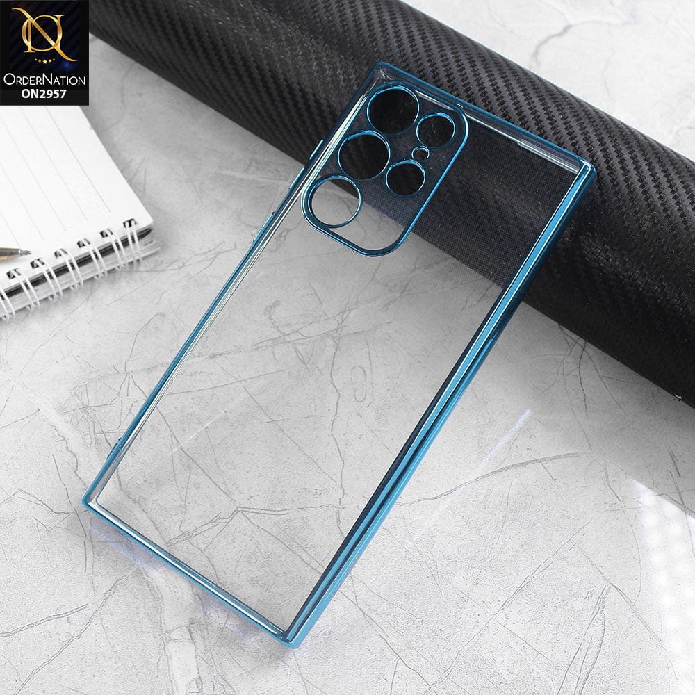 Samsung Galaxy S22 Ultra 5G Cover - Blue - J-Case Soft Color Borders Camera Protection Clear Back Case