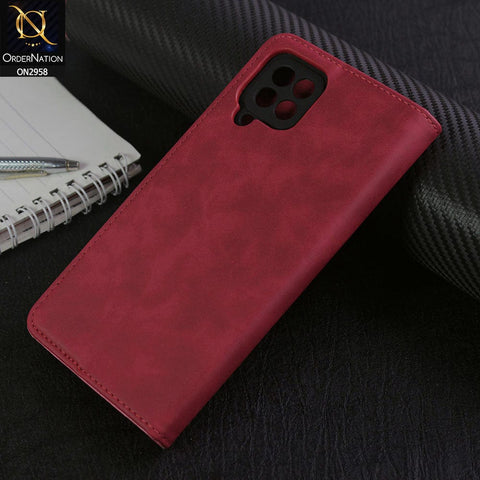 Samsung Galaxy M22 Cover - Red - Elegent Leather Wallet Flip book Card Slots Case