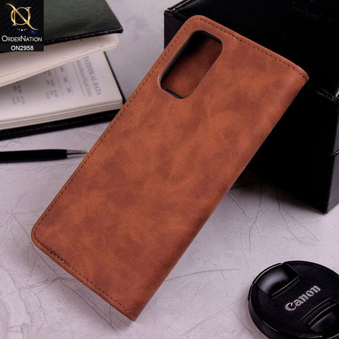 Oppo A54 4G Cover - Brown - Elegent Leather Wallet Flip book Card Slots Case