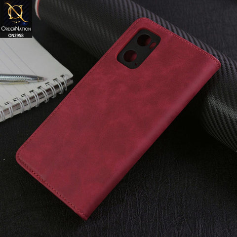Oppo A76 Cover - Red - Elegent Leather Wallet Flip book Card Slots Case