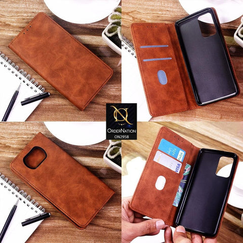 Vivo V21 Cover - Brown - Elegent Leather Wallet Flip book Card Slots Case