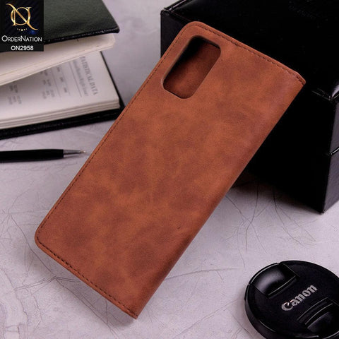 Oppo A74 Cover - Brown - Elegent Leather Wallet Flip book Card Slots Case
