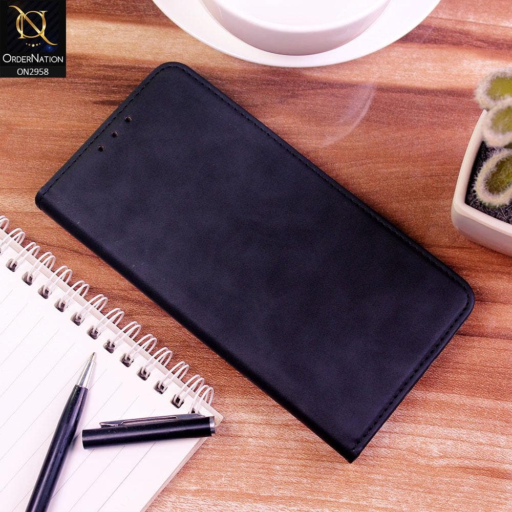 iPhone 12 Cover - Black - Elegent Leather Wallet Flip book Card Slots Case