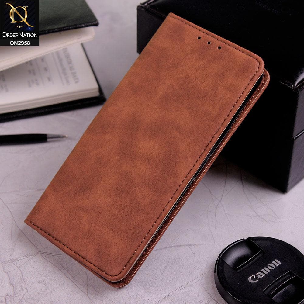 Oppo F19 Pro Cover - Brown - Elegent Leather Wallet Flip book Card Slots Case