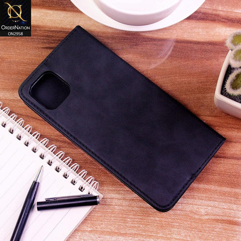 iPhone 12 Cover - Black - Elegent Leather Wallet Flip book Card Slots Case