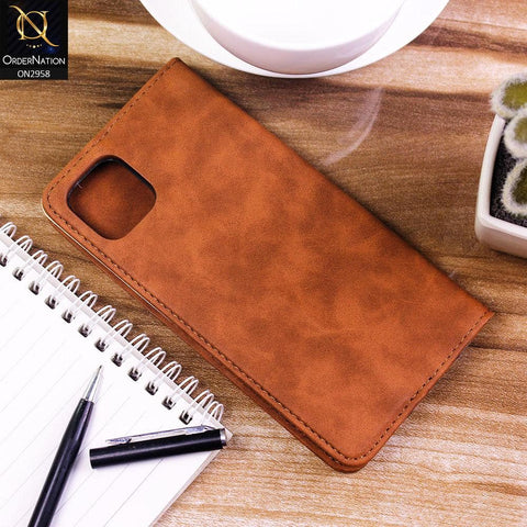 iPhone 12 Pro Max Cover - Brown - Elegent Leather Wallet Flip book Card Slots Case
