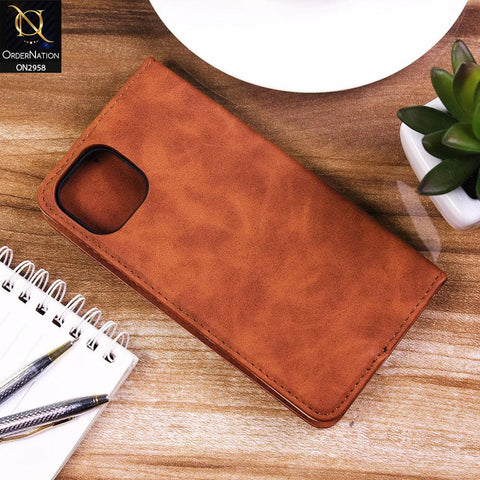 iPhone 13 Cover - Brown - Elegent Leather Wallet Flip book Card Slots Case