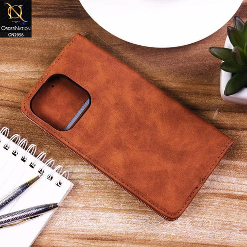 iPhone 13 Pro Cover - Brown - Elegent Leather Wallet Flip book Card Slots Case