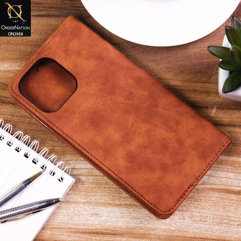 iPhone 13 Pro Max Cover - Brown - Elegent Leather Wallet Flip book Card Slots Case