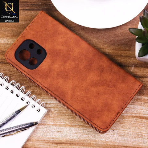 Xiaomi Mi 11 Cover - Brown - Elegent Leather Wallet Flip book Card Slots Case