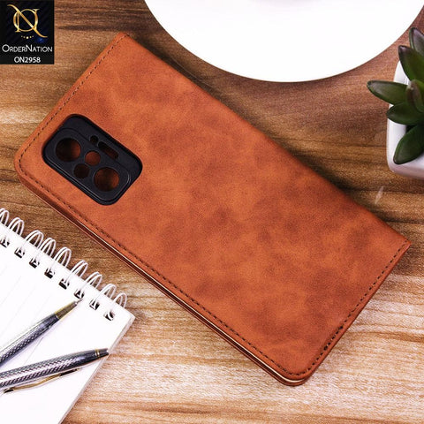 Xiaomi Redmi Note 10 Pro 4G Cover - Brown - Elegent Leather Wallet Flip book Card Slots Case